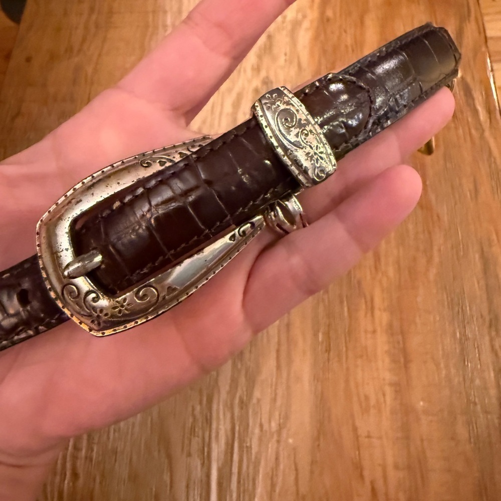 Brighton Brown Croc-Embossed Belt Ornate Silver Buckle Leather & Charm Chain Mix - Picture 2 of 9